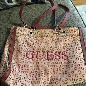 GUESS Pink and Brown Logo Tote Bag